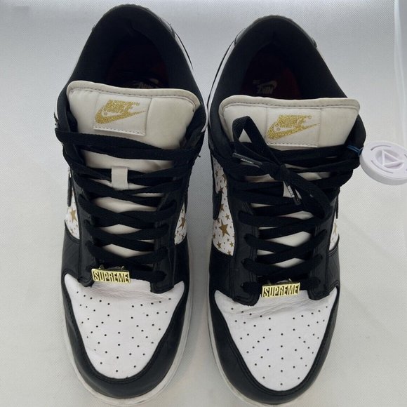 Size 10.5 - Nike SB Dunk Low Supreme Stars Black 2021 Panda Black White Gold Use
